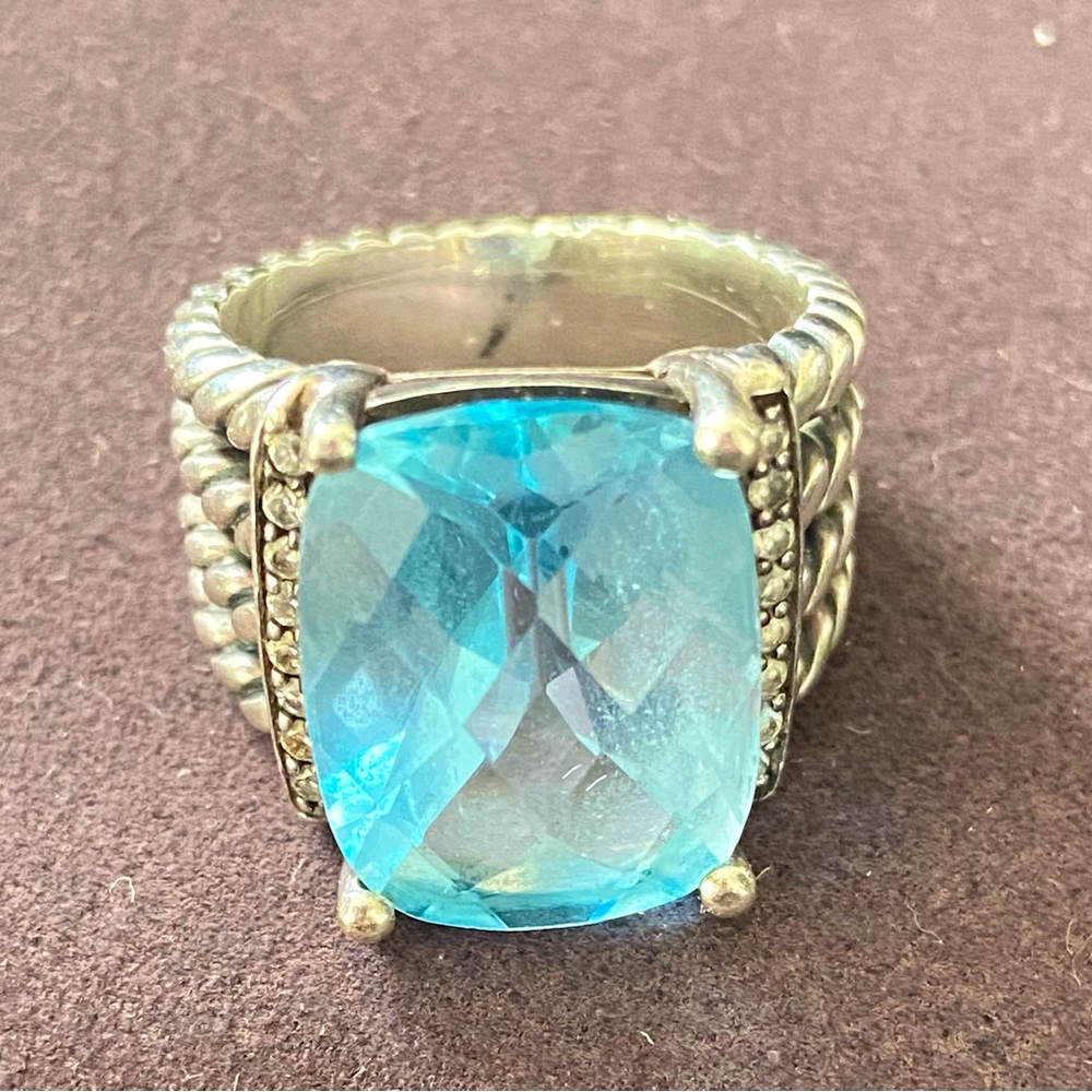David Yurman Wheaton ring with Blue Topaz & diamonds, size 6